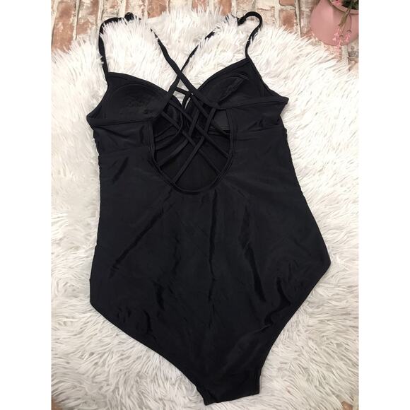 KONA SOL one -piece Black Swimsuit size M Womens Criss Cross Back - Picture 5 of 8